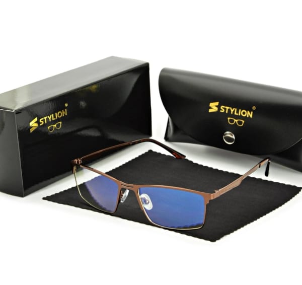 Brązowe męskie okulary do komputera BLUE LIGHT zerówki 2553E