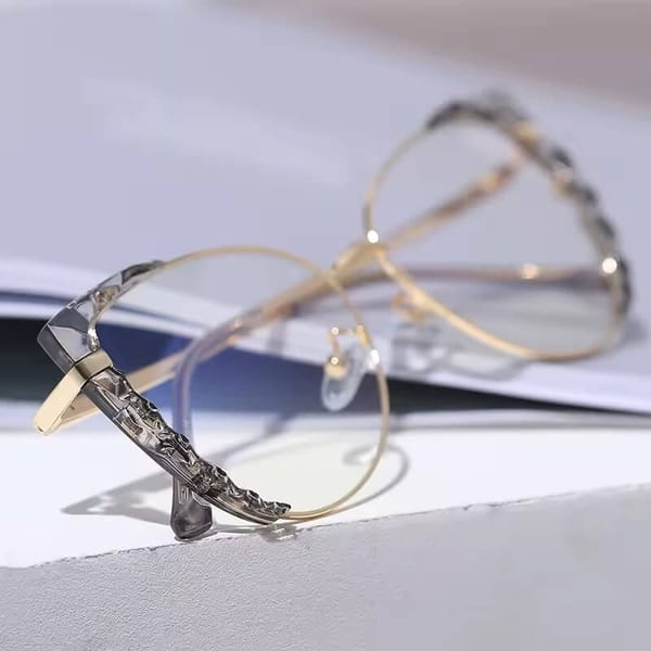 Damskie kocie okulary zerówki do komputera BLUE LIGHT z flexami 25136B szary/złoty