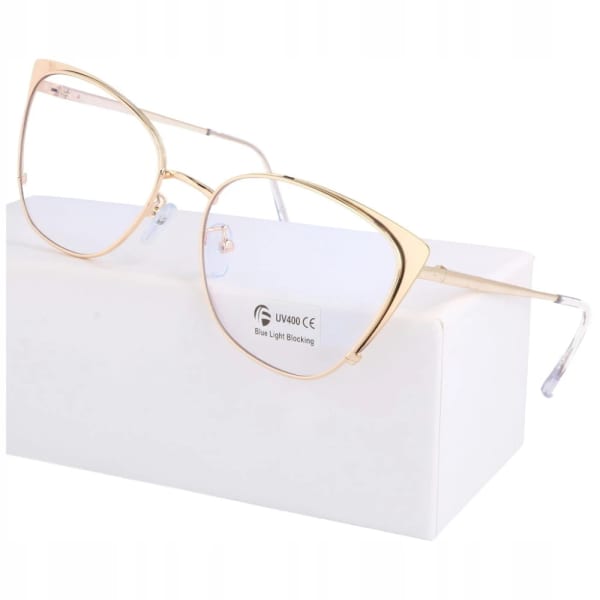 Złote Okulary kocie do komputera damskie z filtrem BLUE Light zerówki 2585-4