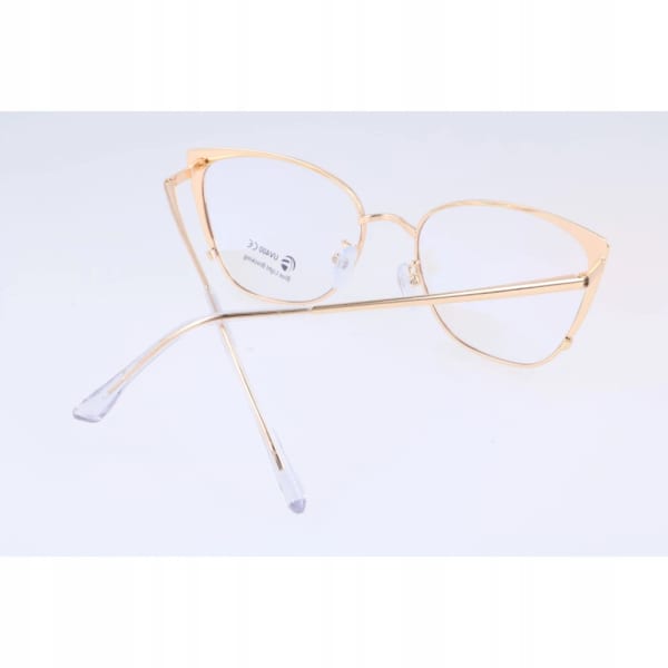 Złote Okulary kocie do komputera damskie z filtrem BLUE Light zerówki 2585-4