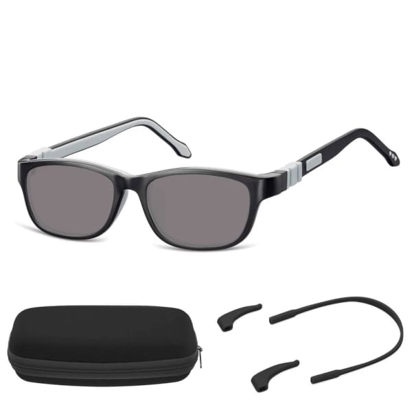 Elastyczne dziecięce okulary przeciwsłoneczne prostokątne + gumka Sunoptic SK5C czarne