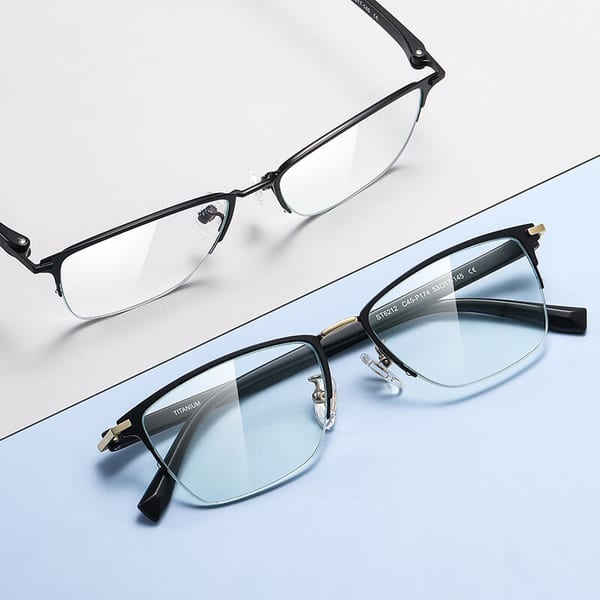 Ultralekkie tytanowe okulary zerówki z filtrem Blue Light do komputera półramkowe TN824
