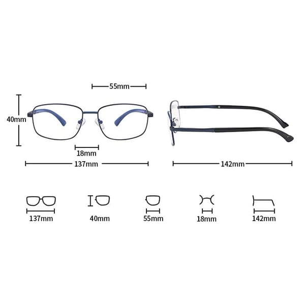 Metalowe okulary zerówki z filtrem Blue Light do komputera 25154E Granatowe + akcesoria