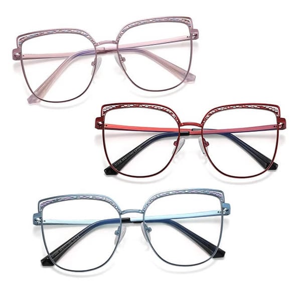 Damskie okulary kocie zerówki do komputera BLUE LIGHT z fleksami 25153B Różowe Złoto