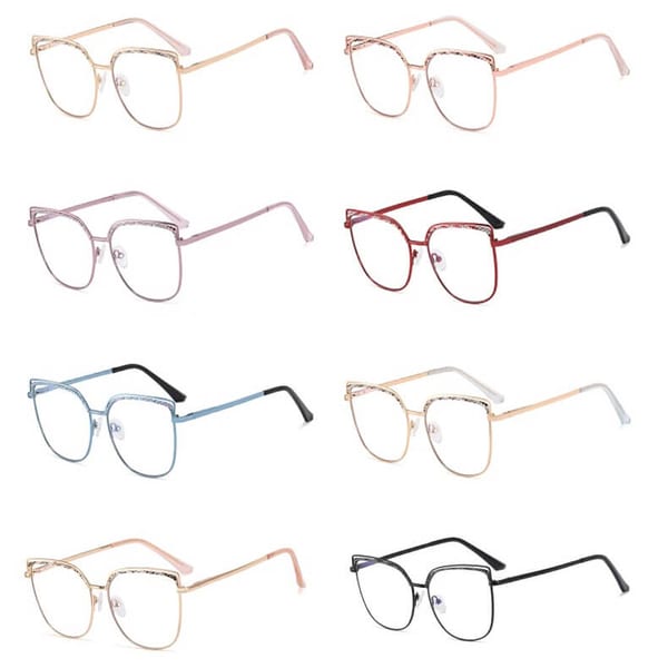 Damskie okulary kocie zerówki do komputera BLUE LIGHT z fleksami 25153E Niebieski