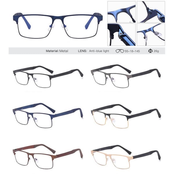 Metalowe męskie okulary zerówki z filtrem Blue Light do komputera 25139B złote + akcesoria