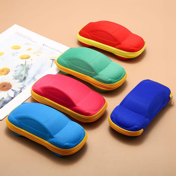 Etui na okulary dla dzieci AUTKO na zamek ET-134C róż/żółty